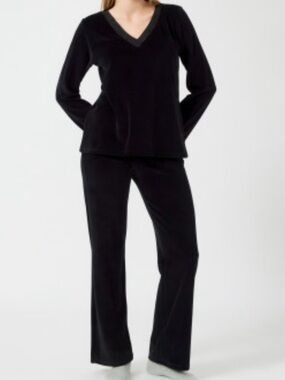 Ralph Lauren Black Velour Velvet Wide Leg Lounge Set Size Medium
